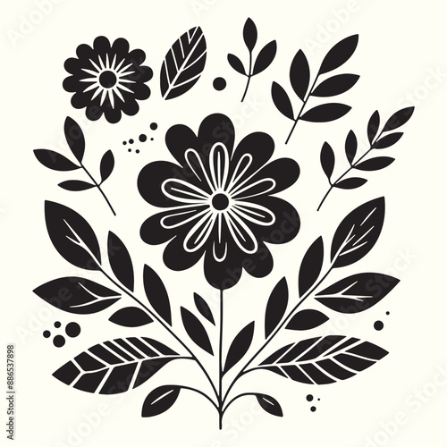 Boho Flower Decoration Elements Silhouette Vector Illustration