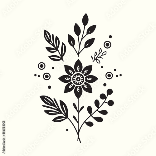 Boho Flower Decoration Elements Silhouette Vector Illustration