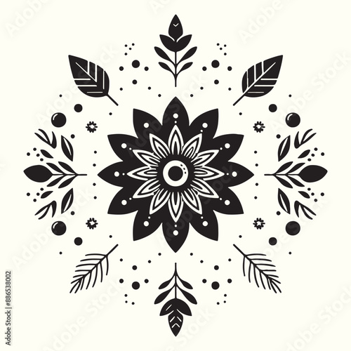 Boho Flower Decoration Elements Silhouette Vector Illustration