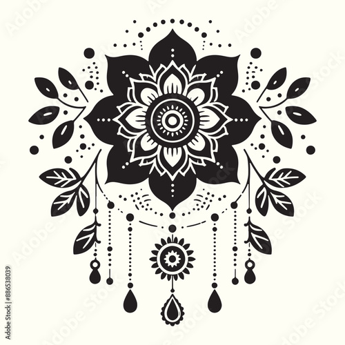 Boho Flower Decoration Elements Silhouette Vector Illustration