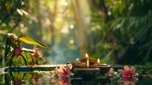 Wallpaper Mural Ayurvedic spa and relax with natural aromatherapy treatment in a room for luxury or wellness surrounded by nature. Health and ayurveda massage, skincare, spa or relaxation concept Torontodigital.ca