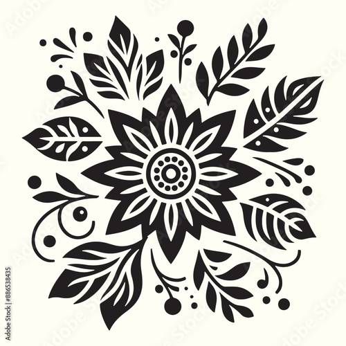 Boho Flower Decoration Elements Silhouette Vector Illustration