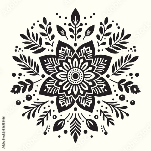 Boho Flower Decoration Elements Silhouette Vector Illustration