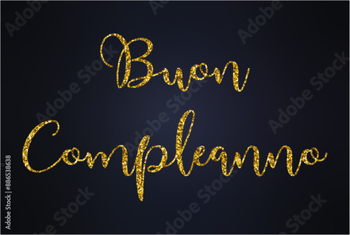 biglietto o banner per augurare un buon compleanno in oro su uno sfondo nero sfumato