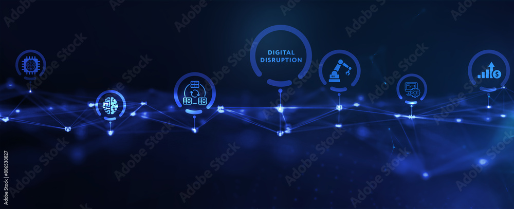 Obraz premium Digital disruption transformation innovation technology business internet concept. 3d illustration