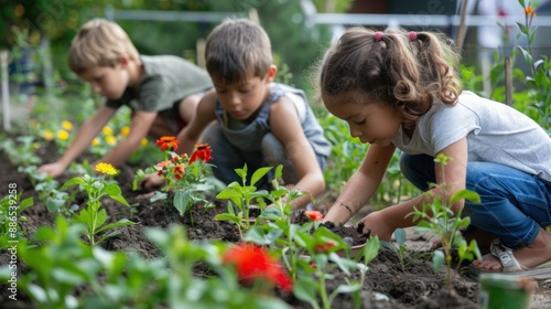 Wallpaper Mural Children helping to plant flowers in a community garden Torontodigital.ca