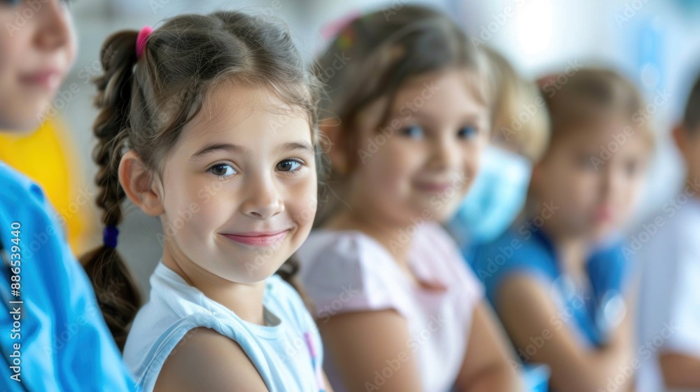 Children learning about vaccines in a health education class with minimalist background Children learning about vaccines in a health education class with minimalist background