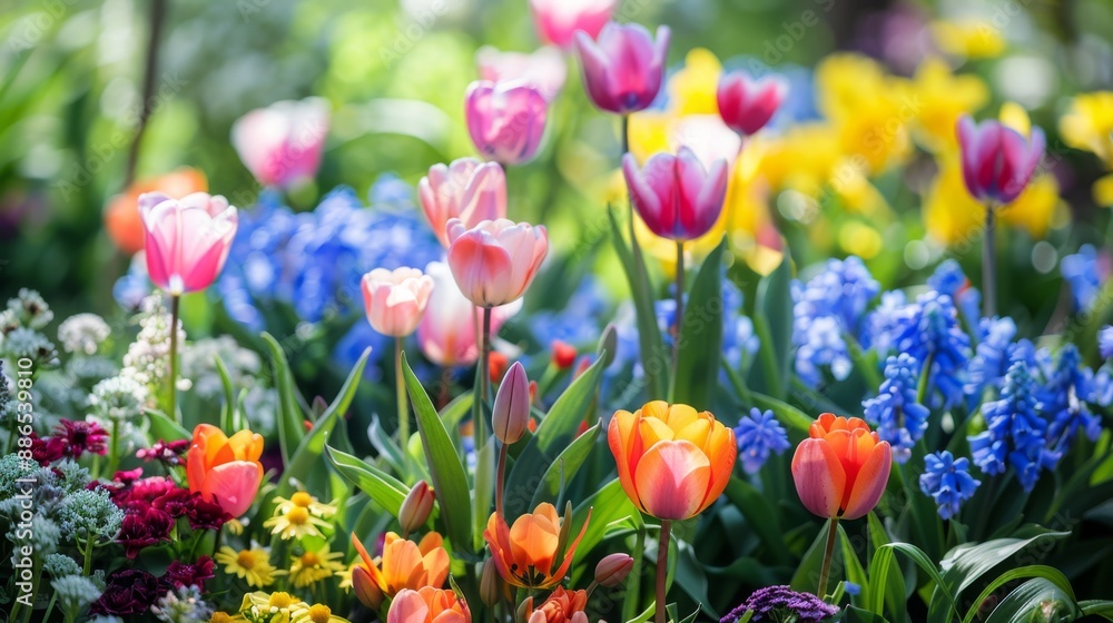 Colorful Spring Flowers in a Garden. Colorful Spring Flowers in a Garden.