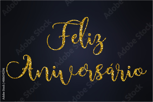 cartão ou banner para desejar feliz aniversário em dourado sobre fundo gradiente preto