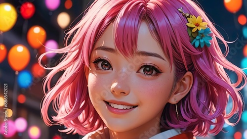 beautiful smiling girl, anime, japan