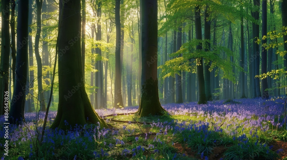 Fototapeta premium Bluebell Woods at Sunrise.