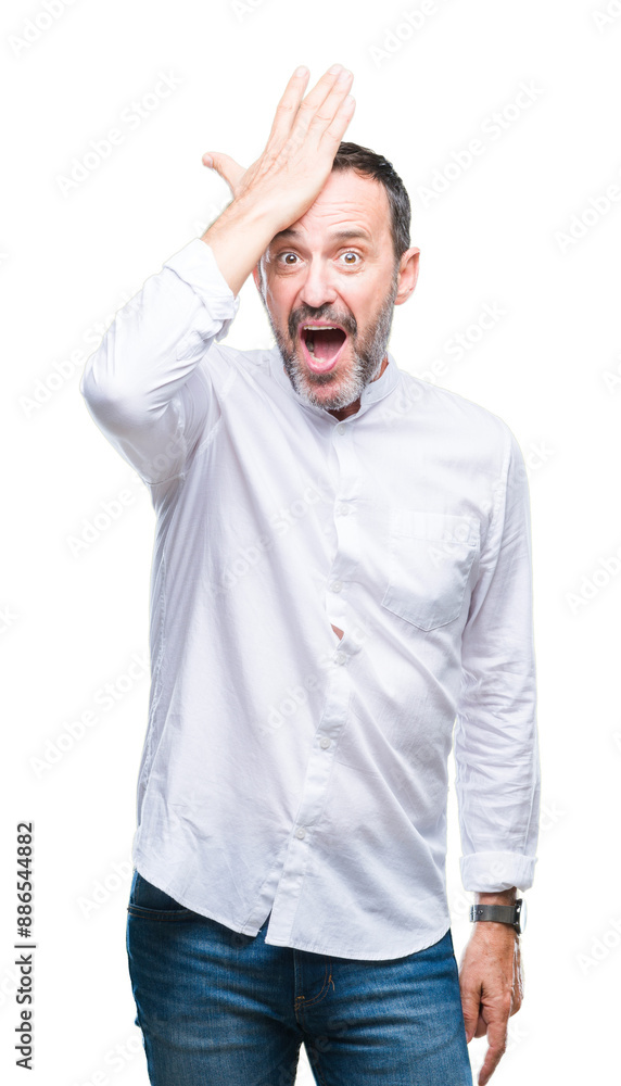 Middle age hoary senior man over isolated background surprised with hand on head for mistake, remember error. Forgot, bad memory concept. Middle age hoary senior man over isolated background surprised with hand on head for mistake, remember error. Forgot, bad memory concept.