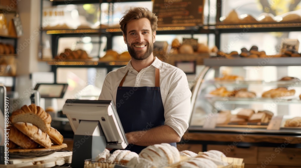 The baker at bakery counter The baker at bakery counter