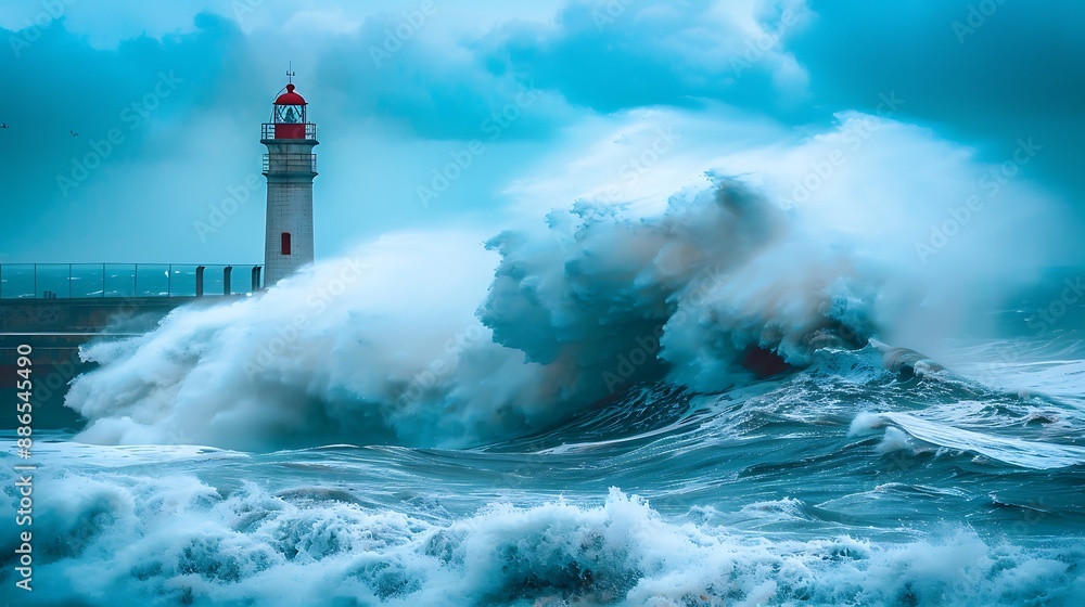 A minimalist lighthouse in a storm, giant waves, vivid colors, ultra HD quality A minimalist lighthouse in a storm, giant waves, vivid colors, ultra HD quality