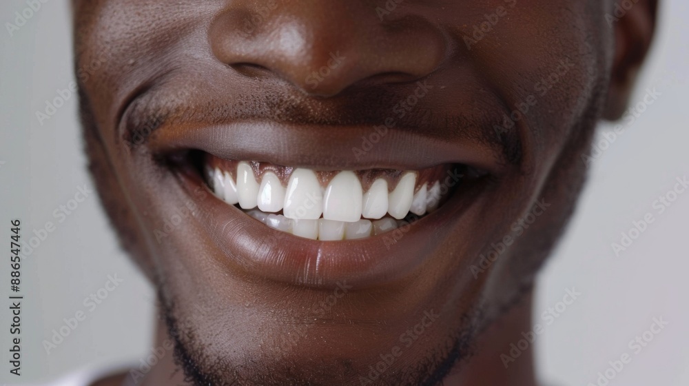 Perfect white teeth African American black man close up. Male toothy veneer smile. Dental care and stomatology Perfect white teeth African American black man close up. Male toothy veneer smile. Dental care and stomatology