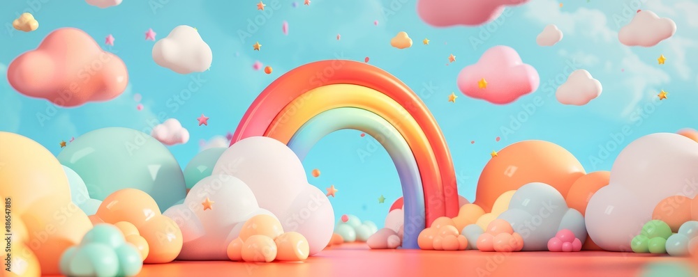 3d rainbow with clouds. 3d rainbow with clouds.