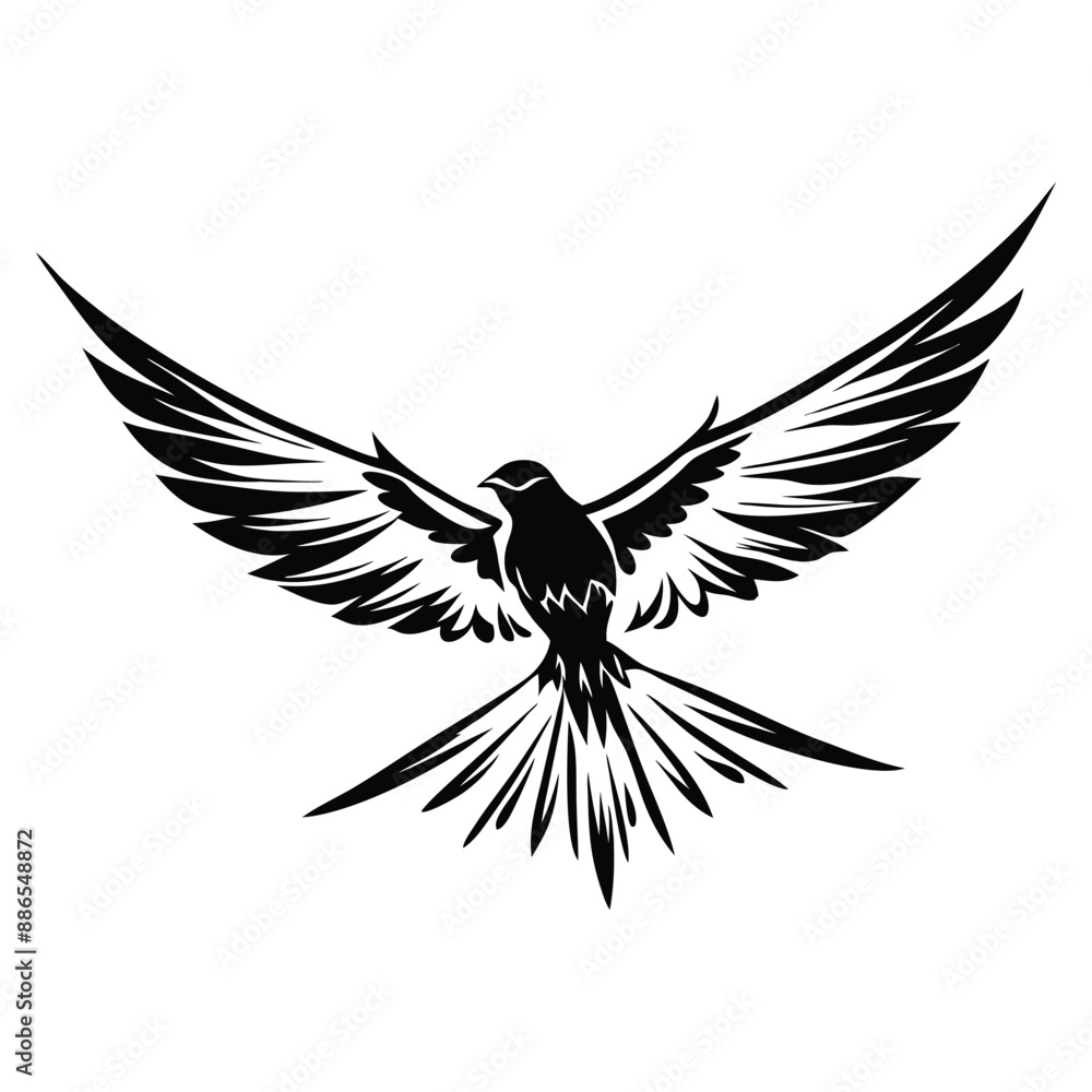 Fototapeta premium Majestic flying bird tribal tattoo design with intricate details and bold lines, representing freedom and strength. Perfect for body art enthusiasts.