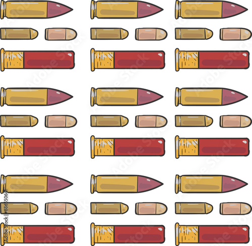 Bullets and cartridges of different calibers in the form of a background.
