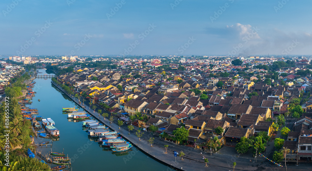 Fototapeta premium Aerial view of old top roof at Hoi An ancient town, Vietnam