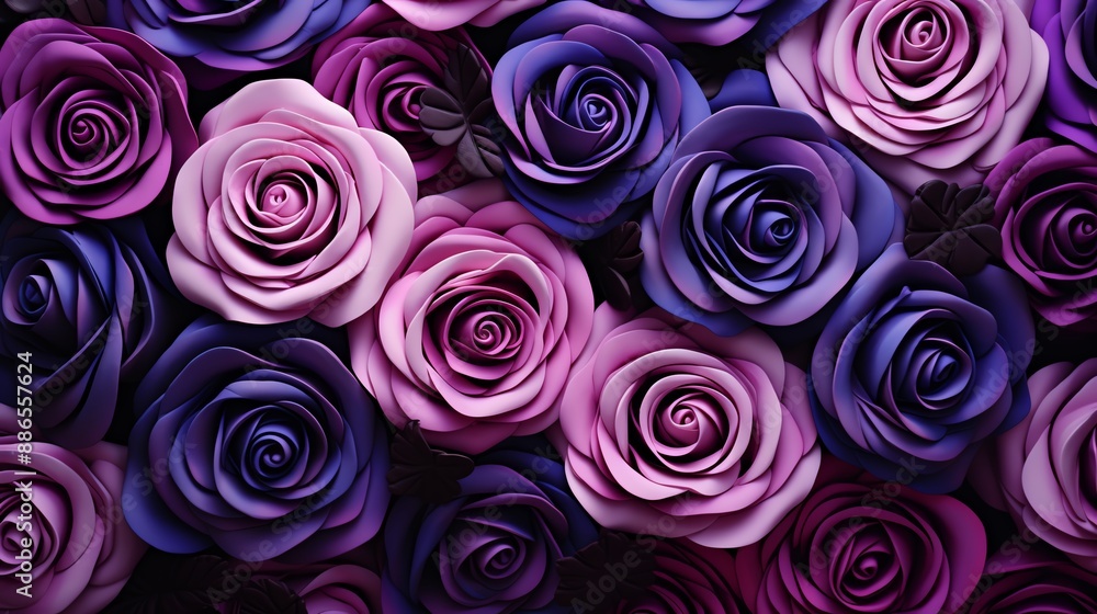 Close-up of purple and pink roses arranged in a bouquet. Close-up of purple and pink roses arranged in a bouquet.