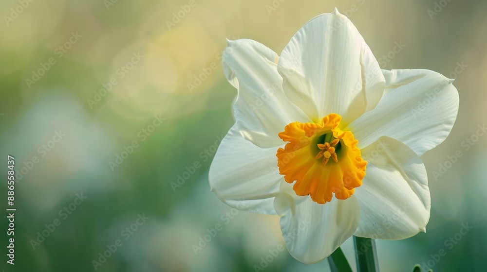 White Daffodil Flower with Orange Center Close Up. White Daffodil Flower with Orange Center Close Up.