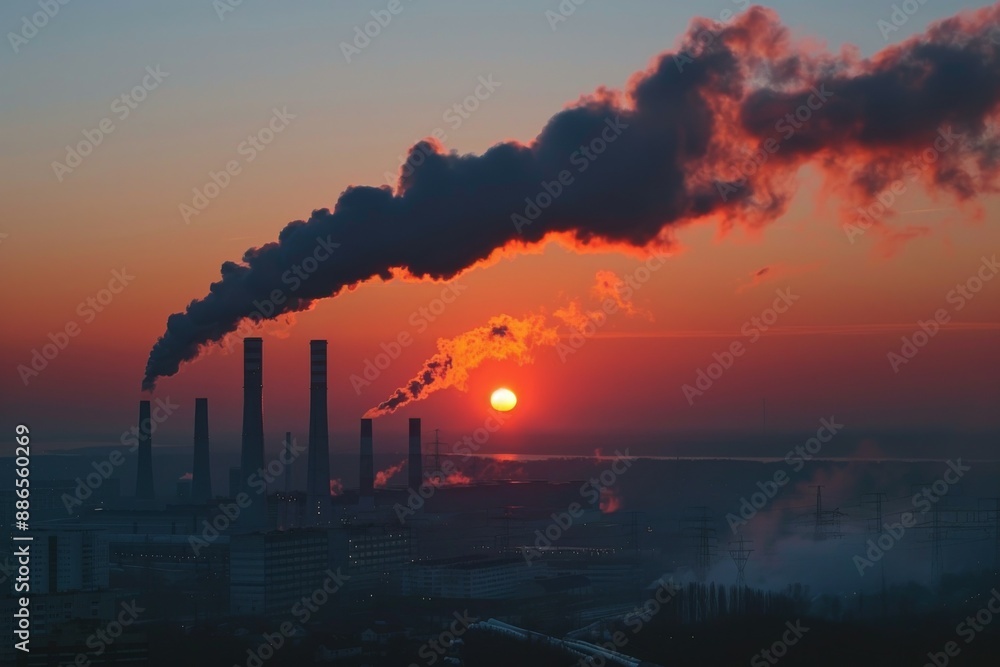 Fototapeta premium Industrial Pollution Sunset