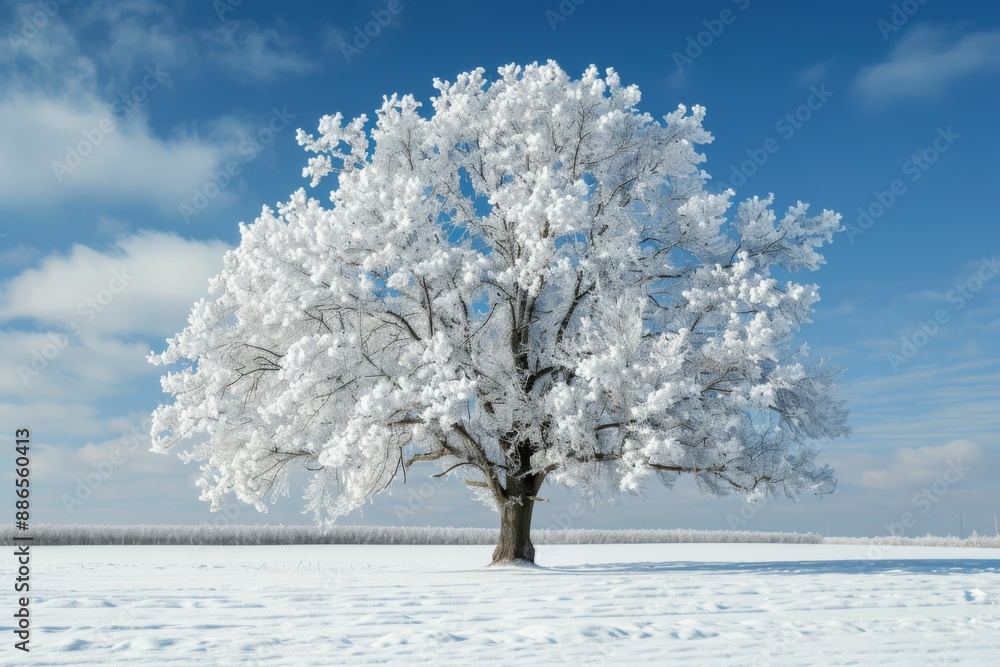 Fototapeta premium Snow-Covered Tree in Winter Landscape