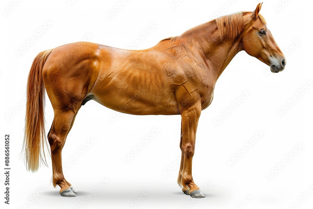 Chestnut Horse Profile on White Background Chestnut Horse Profile on White Background