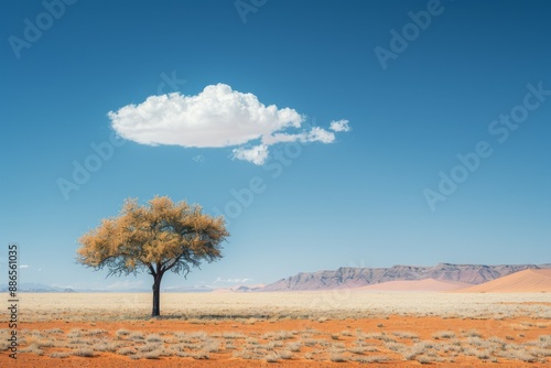 A Solitary Tree Under a Cloud in a Desert Landscape