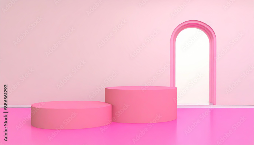 blank pink display background with minimal style blank stand for showing product or product presentation blank pink display background with minimal style blank stand for showing product or product presentation