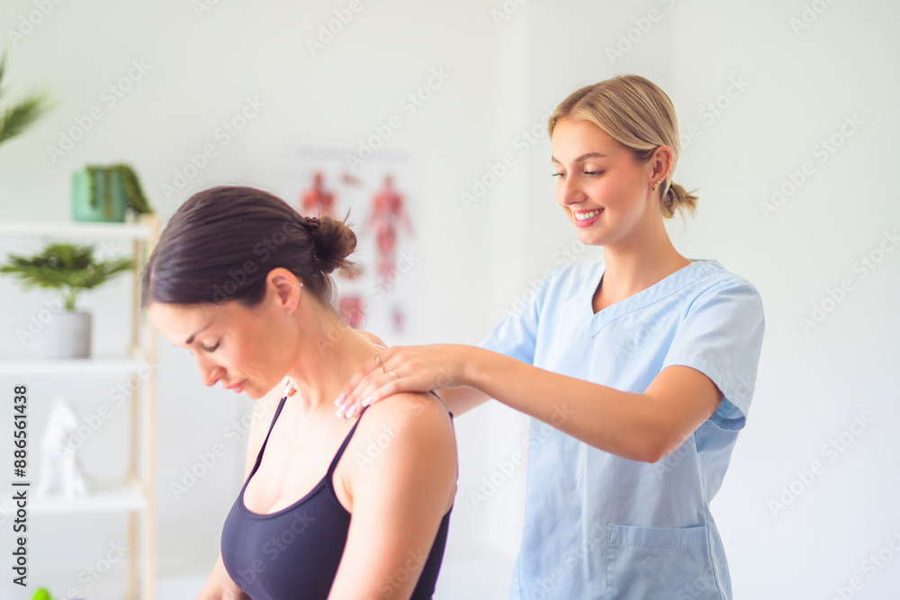 physiotherapist and client treatment for rehabilitation consultation, mobility or injury. physiotherapist and client treatment for rehabilitation consultation, mobility or injury.