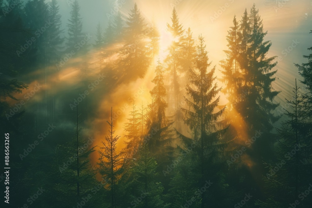 Sunrise through Forest Trees Sunrise through Forest Trees