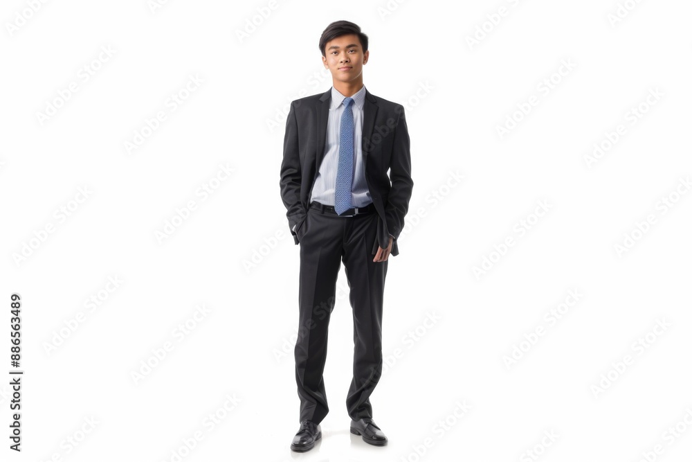 Asian businessman person in full height wearing a business suit isolated on white background Asian businessman person in full height wearing a business suit isolated on white background