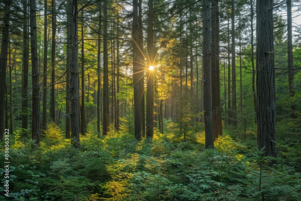 Obraz premium Sunlight Through Dense Forest