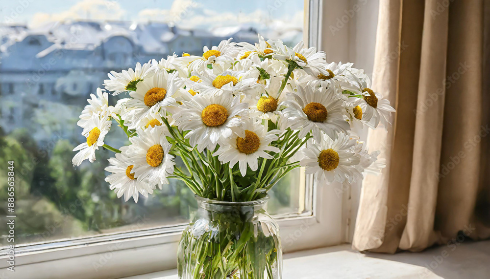Bouquet of daisy flowers near window Bouquet of daisy flowers near window