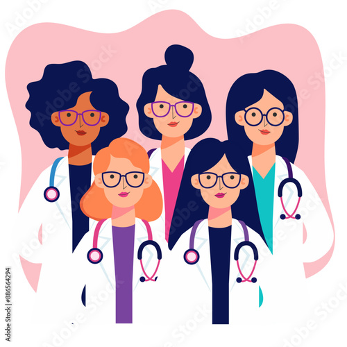 Vector illustration of a group of female doctors 