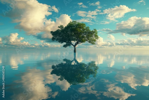 Serene Tree Reflection on Calm Water