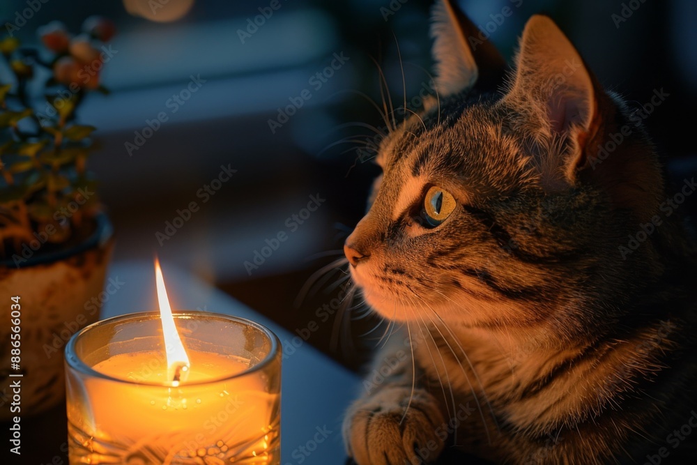 Cat Gazing at Candlelight Cat Gazing at Candlelight