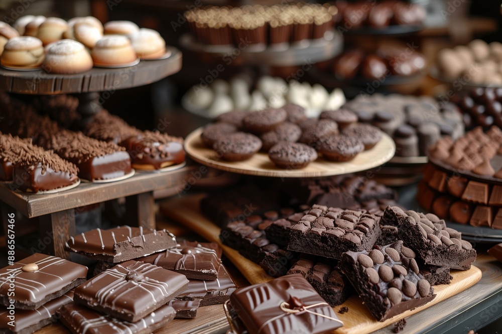 Many style of Chocolate pastry cakes in bakery. Many style of Chocolate pastry cakes in bakery.