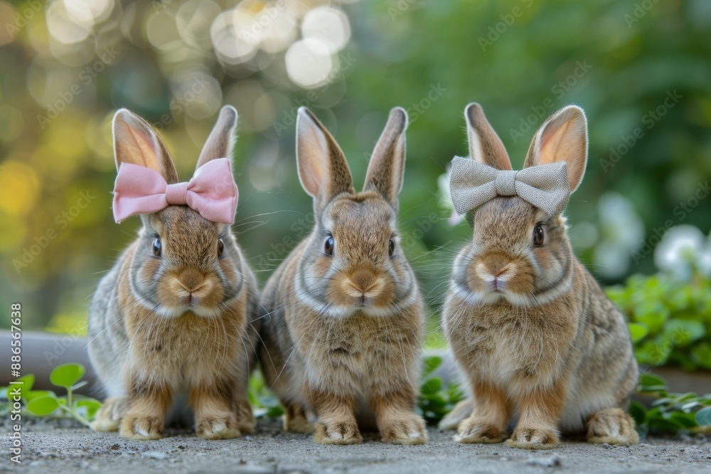 Three Adorable Bunnies with Bows Three Adorable Bunnies with Bows