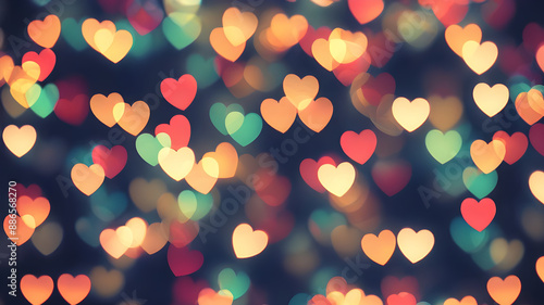  Love symbol heart shpaes in  colorful bokeh lights, concept for Valentine's Day, wedding etc. AI generated image photo