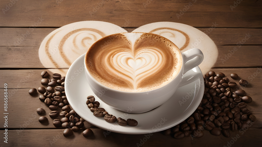 cup of coffee with heart shaped cookies, ai generated cup of coffee with heart shaped cookies, ai generated