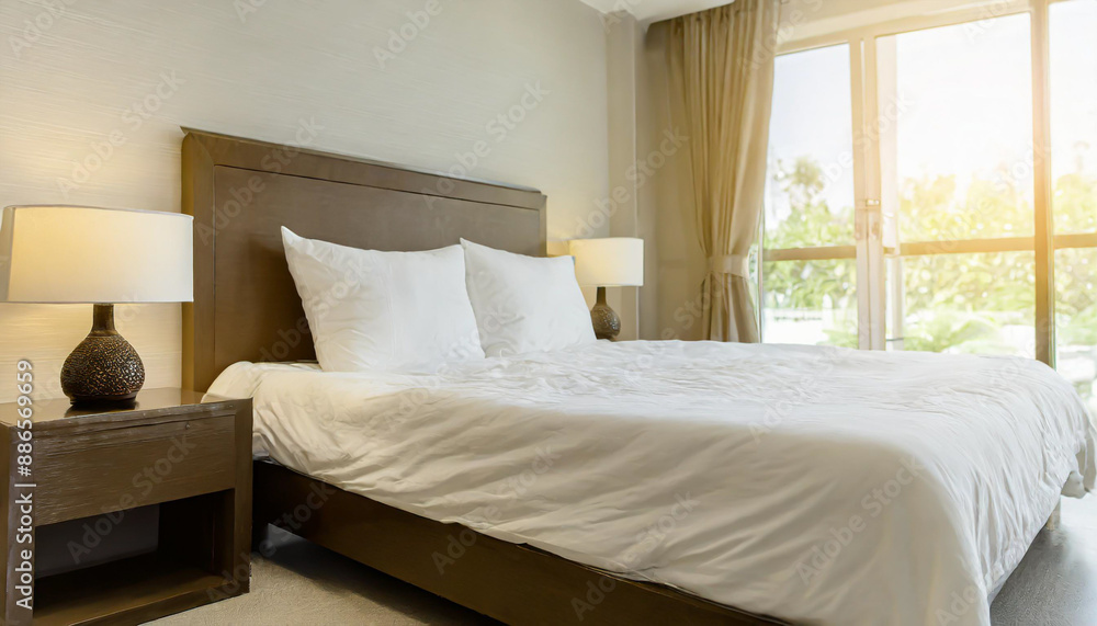close up empty bed with pillows and blanket in the bedroom close up empty bed with pillows and blanket in the bedroom