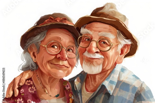 Portrait of a happy elderly couple in love. Smiling elderly couple hugs © Vlaskova