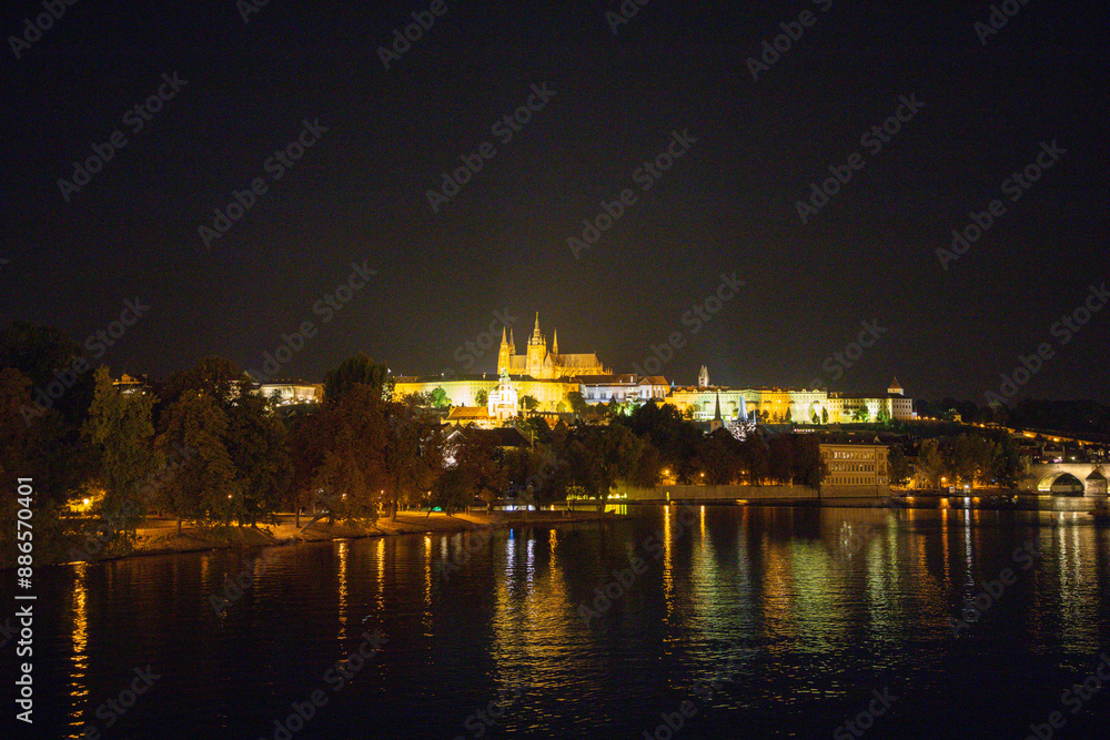 Prague, Czech Republic - Royal Palace and city view under night sky Prague, Czech Republic - Royal Palace and city view under night sky