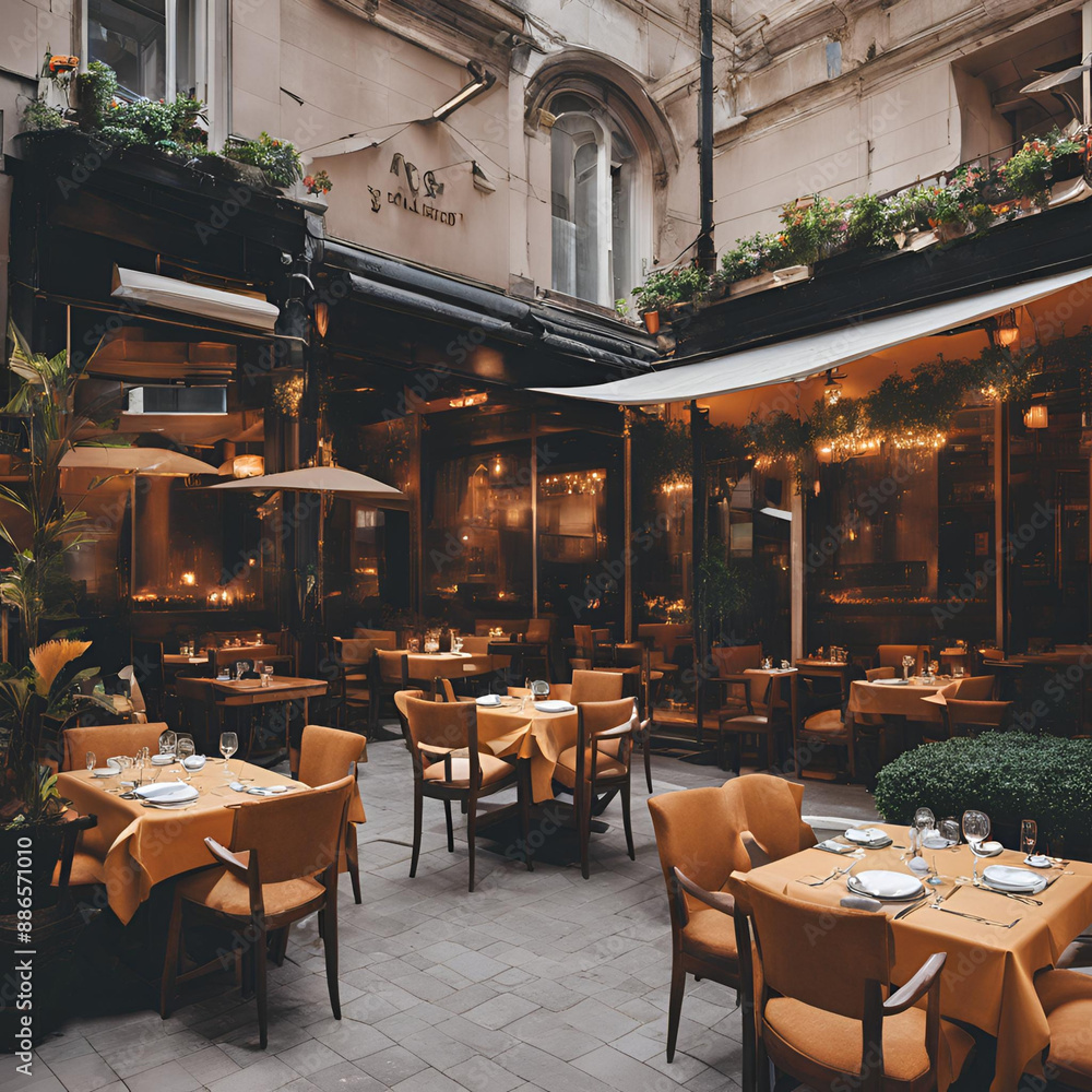 Naklejka premium An elegant restaurant in the city