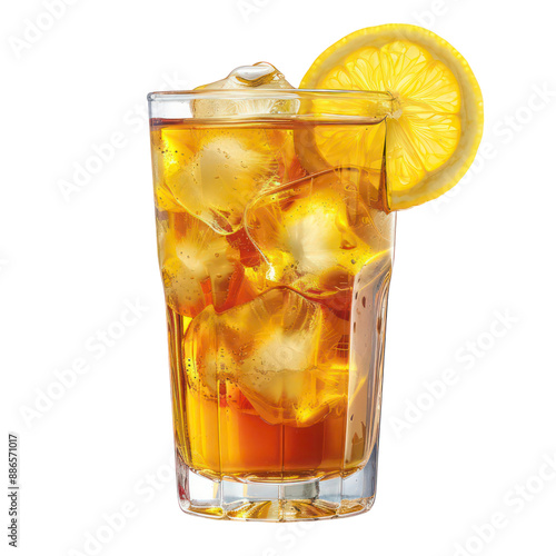 iced tea with lemon isolated on a transparent background