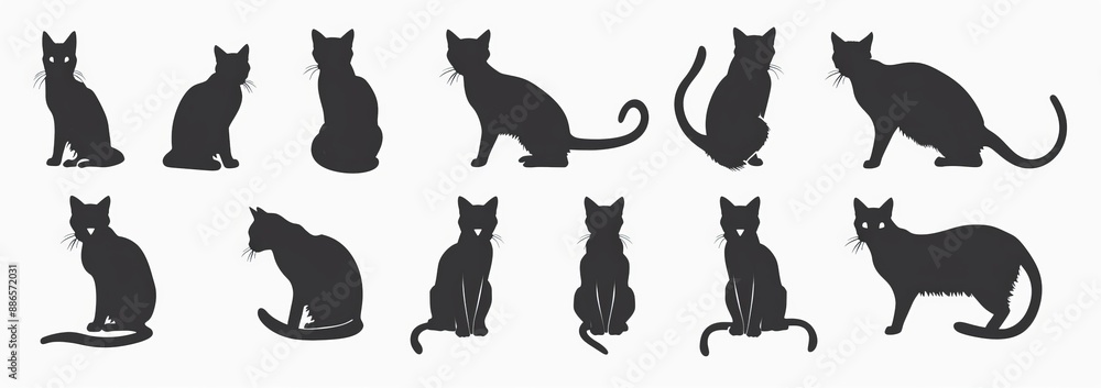 Contains a set of black cat silhouettes. The collection also includes kitten silhouettes. A set of modern cats silhouettes set apart from each other. Contains a set of black cat silhouettes. The collection also includes kitten silhouettes. A set of modern cats silhouettes set apart from each other.