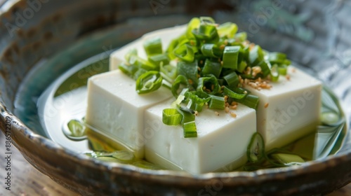 The national cuisine of Japan. Ague Tofu with onions.