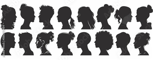 Icons and avatars for male and female heads. Modern images.